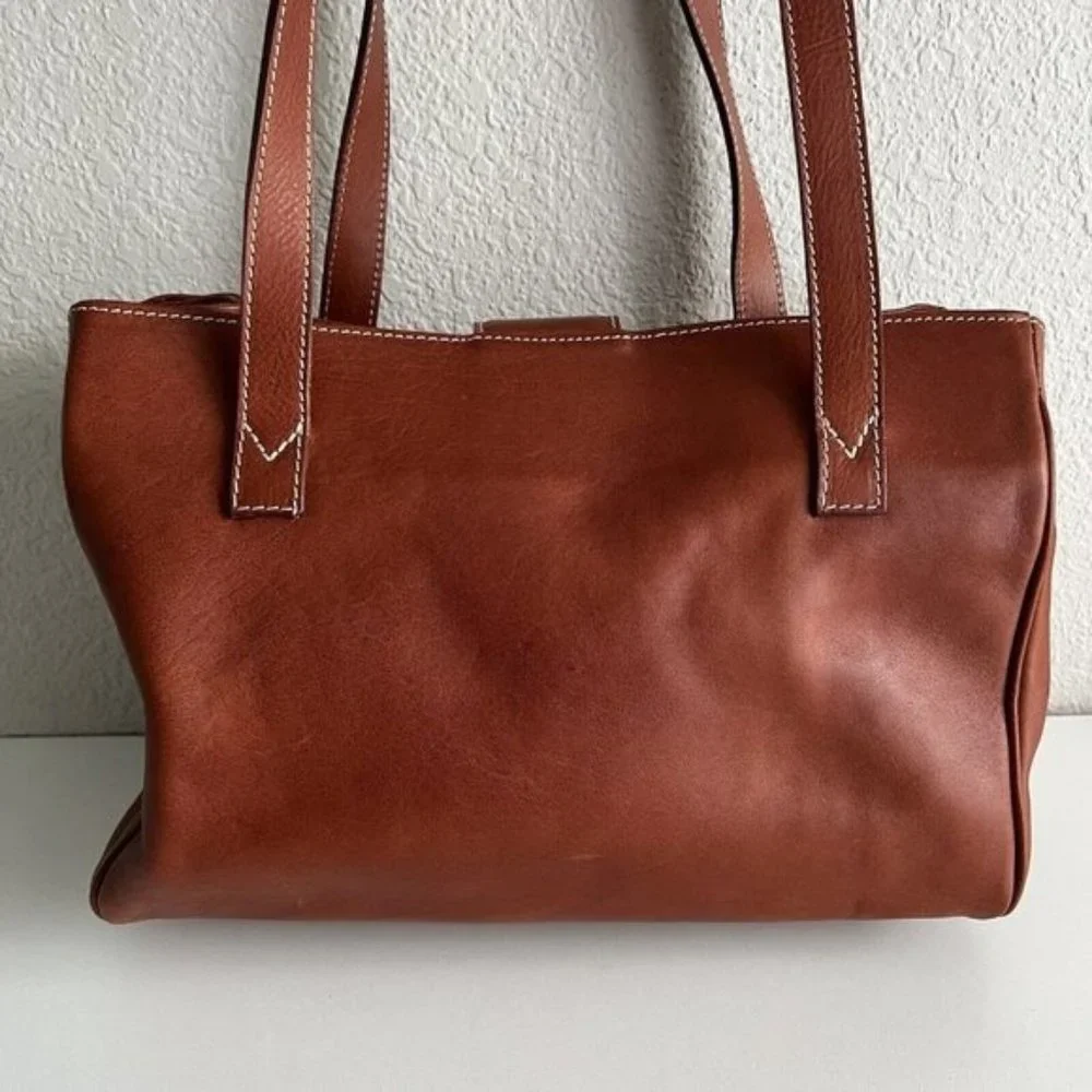 Vintage i Borsai Iborsai Chestnut Brown Leather Shoulder Bag Italy Long Straps - Picture 10 of 12